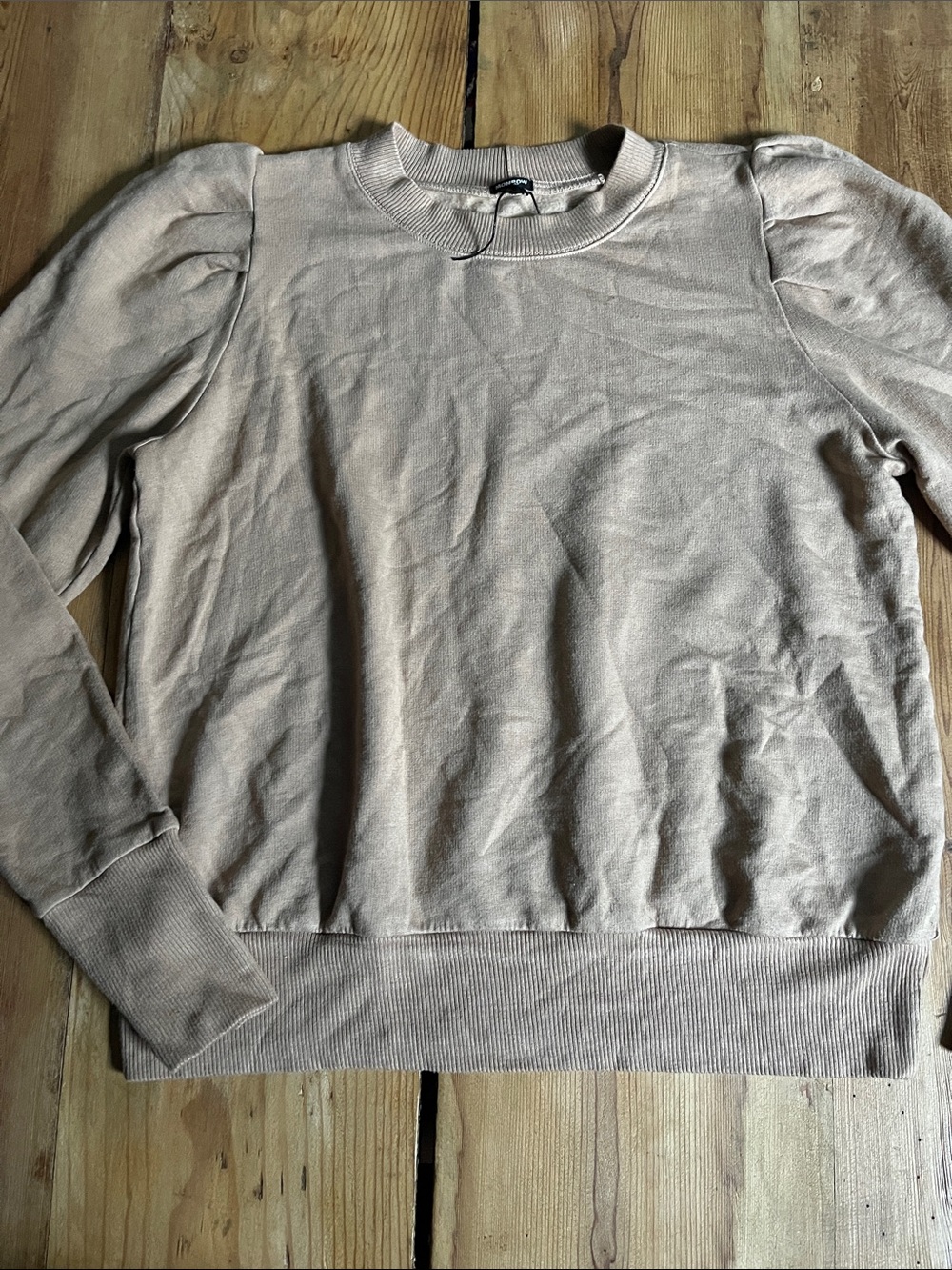 MONROW XS Light Brown Puff Sleeve Sweatshirt Top Modal
